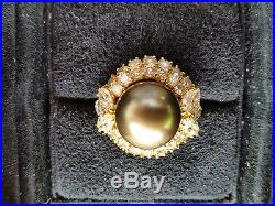 HARRY WINSTON Black Pearl & Diamond Earring and Ring Set 18k Yellow Gold