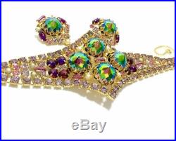 HAUTE COUTURE DESIGNER Vtg Gripoix Glass Rhinestone & Pearl Bracelet Earring Set