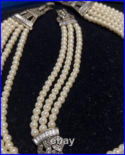 HEIDI DAUS. Gold Tone, Faux Pearls 5-Strand Necklace, 3-Strand Bracelet Set
