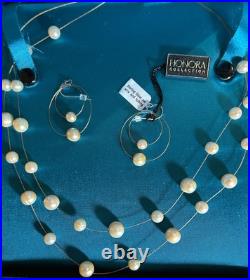 HONORA Authentic Golden Pearl NECKLACE, and Drop EARRINGS Set. Stainless Steel