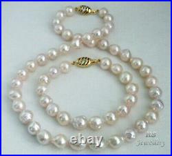 HS Baroque Akoya Cultured Pearl 9.5X12.5mm Bracelet & Necklace Set 14K Diamonds