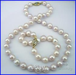 HS Baroque Japanese Akoya Pearl 10X11mm Bracelet & Necklace Set 14K with Diamonds
