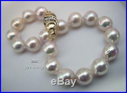 HS Baroque Japanese Akoya Pearl 9X10mm 14K with Diamonds Necklace & Bracelet Set