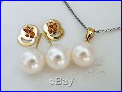 HS South Sea Cultured Pearl 10mm, 18K YellowithWhite Gold Pendant & Earrings Set