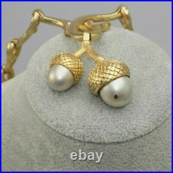 HTF 1950's TRIFARI Acorn Lg Faux Pearl & Branch Gold Tone Necklace & Earring Set