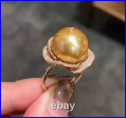 HUGE AAAA 10-11mm south sea Golden Round pearl pendant earring ring sets 925s