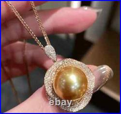 HUGE AAAA 10-11mm south sea Golden Round pearl pendant earring ring sets 925s