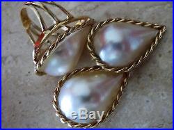 HUGE Mabe Pearl Wedding Earrings, Ring Set, 14k Solid Gold, 19.1 Gr, NO RESERVE