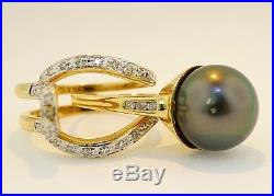 HUGE Tahitian Gray Pearl Diamond 14K Yellow Gold Ring + Jacket 2 Items Set