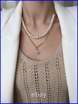 Half Chain Natural Pearl Womens Necklace Set With Earrings Gold White Pendant