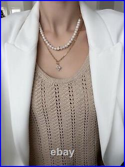 Half Chain Natural Pearl Womens Necklace Set With Earrings Gold White Pendant