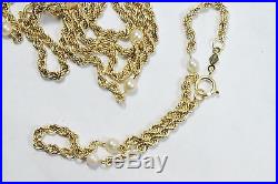 Handmade 14k Gold Freshwater Pearl 24 Chain & 7.25 Bracelet Set 7.5g White