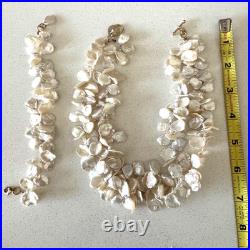 Handmade Y2K Authentic Keshi Petal Pearl Set Necklace Bracelet, High Luster RARE