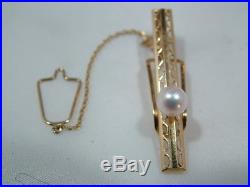 Handsome Vintage Heavy 18ct Gold Pearl Set Tie Slide NR