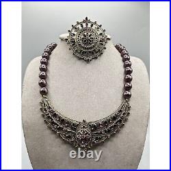 Heidi Daus Necklace & Brooch Set Fancy Statement Pieces Pearls Crystals AS IS