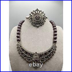 Heidi Daus Necklace & Brooch Set Fancy Statement Pieces Pearls Crystals AS IS