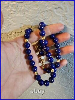 High Quality 14k Yellow Gold Lapis lazuli Bead Necklace And Earrings Set NEW