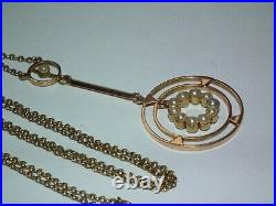 High Quality Edwardian c1900 Solid 625 15ct Gold Real Pearl Set Pendant & Chain