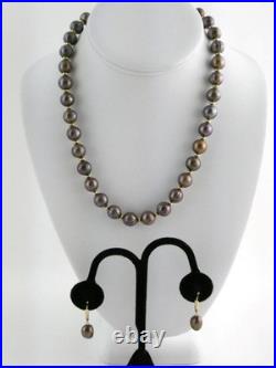 Honora 14k Yellow Gold Bronze Brown Cultured Pearls Necklace & Earrings Set 56g