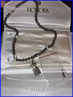 Honora Freshwater Black Pearl Set Necklace Earrings 16 14k New Case Freshwater