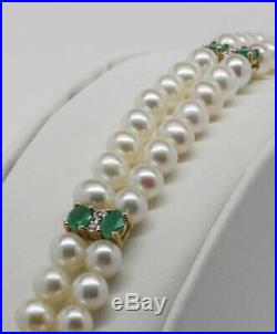 Honora Pearls and Emerald Gemstones Bracelet, 7 inches, 14K Gold Settings