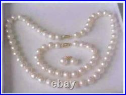 Hot selling AAAA 8-9mm AKOYA white pearl necklace bracelet earring set 14K gold