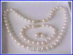 Hot selling AAAA 8-9mm AKOYA white pearl necklace bracelet earring set 14K gold