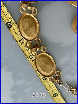 Huge runway Monet Pearl Cabochon Etruscan brush gold necklace earring set