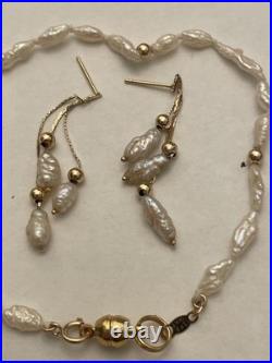 IPS 14k & Freshwater Pearls Set (3) Necklace 16 Bracelet 7 Earrings 1.5 Italy