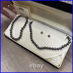 Imperial Freshwater Black Round Earrings Necklace Bracelet Set 14k Gold