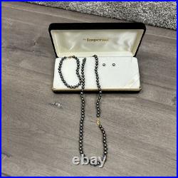 Imperial Freshwater Black Round Earrings Necklace Bracelet Set 14k Gold