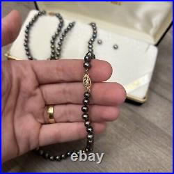 Imperial Freshwater Black Round Earrings Necklace Bracelet Set 14k Gold