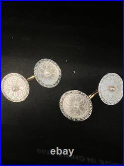 Imperial Russian Men's Cufflink Stud Set Platinum Withpearl 14 K Gold Vintage