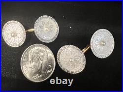 Imperial Russian Men's Cufflink Stud Set Platinum Withpearl 14 K Gold Vintage