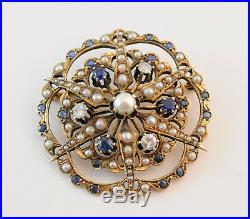 Important Victorian Diamond Sapphire Pearl Star Pendant & Earring Set 14k Gold