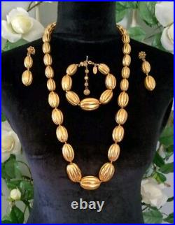 Impressive Miriam Haskell Russian Gold Bead Necklace Bracelet & Earring Set