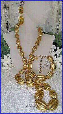 Impressive Miriam Haskell Russian Gold Bead Necklace Bracelet & Earring Set