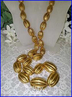 Impressive Miriam Haskell Russian Gold Bead Necklace Bracelet & Earring Set