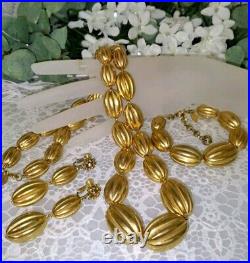 Impressive Miriam Haskell Russian Gold Bead Necklace Bracelet & Earring Set