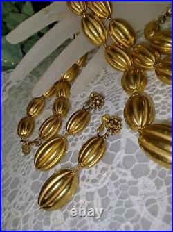 Impressive Miriam Haskell Russian Gold Bead Necklace Bracelet & Earring Set