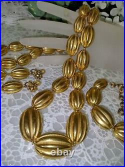 Impressive Miriam Haskell Russian Gold Bead Necklace Bracelet & Earring Set