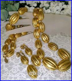 Impressive Miriam Haskell Russian Gold Bead Necklace Bracelet & Earring Set