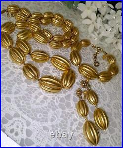 Impressive Miriam Haskell Russian Gold Bead Necklace Bracelet & Earring Set