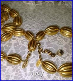 Impressive Miriam Haskell Russian Gold Bead Necklace Bracelet & Earring Set