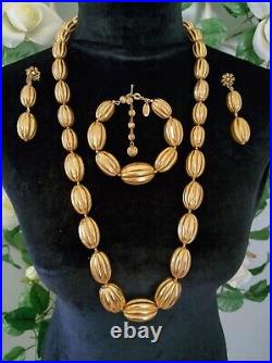 Impressive Miriam Haskell Russian Gold Bead Necklace Bracelet & Earring Set