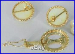 Incredible 14k Yellow Gold & Pearls Pierced Earrings & Necklace & Enhancer Set