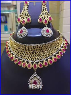 Indian Bollywood AD Pearl Bridal Fashion Jewelry Necklace Set