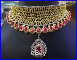 Indian Bollywood AD Pearl Bridal Fashion Jewelry Necklace Set
