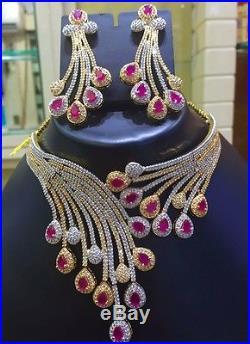 Indian Bollywood AD Ruby Gemstone Wedding Bridal Fashion Jewelry Necklace Set