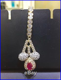 Indian Bollywood AD Ruby Gemstone Wedding Bridal Fashion Jewelry Necklace Set